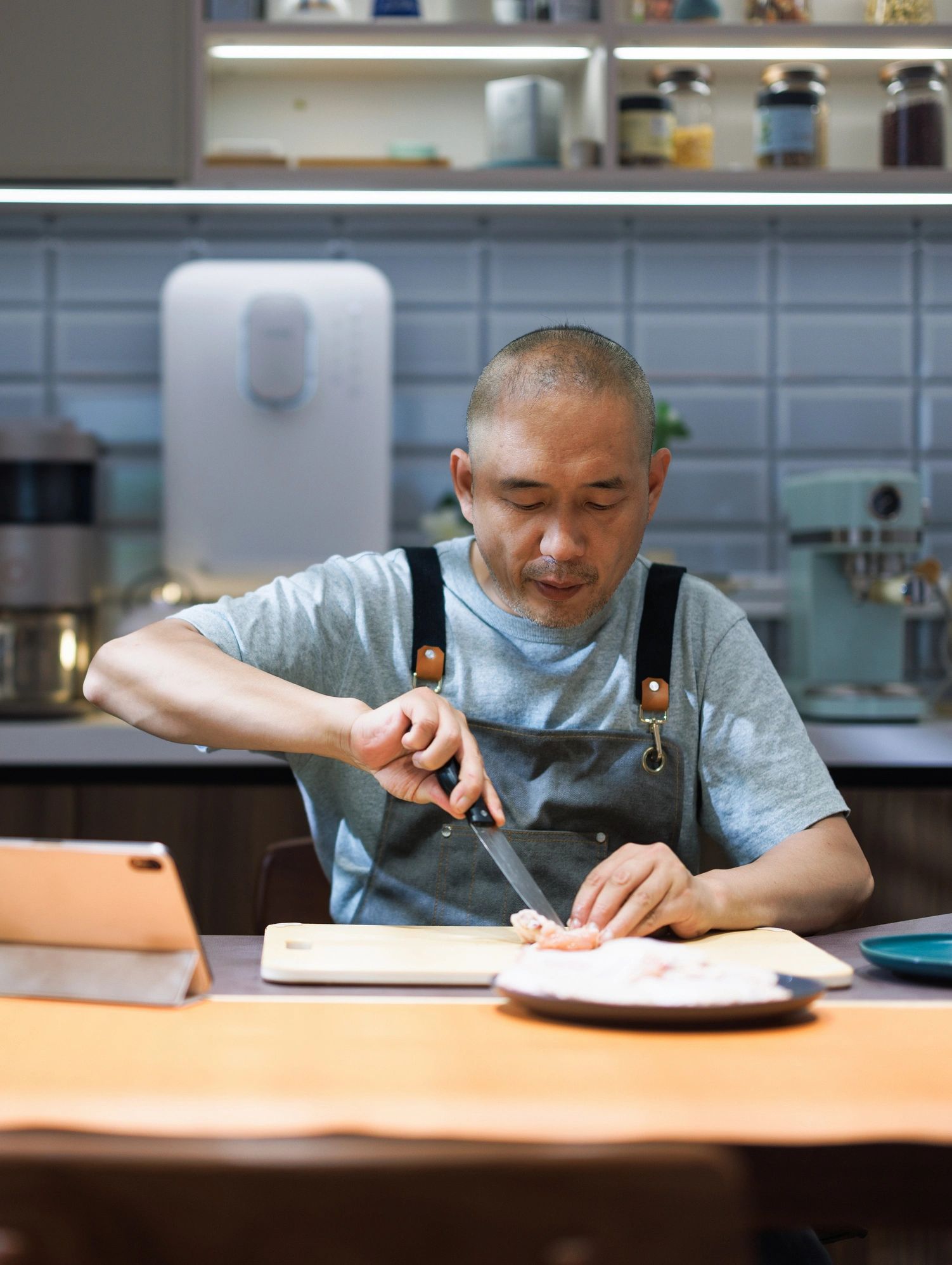 Chef preparing food in a Japanese restaurant kitchen