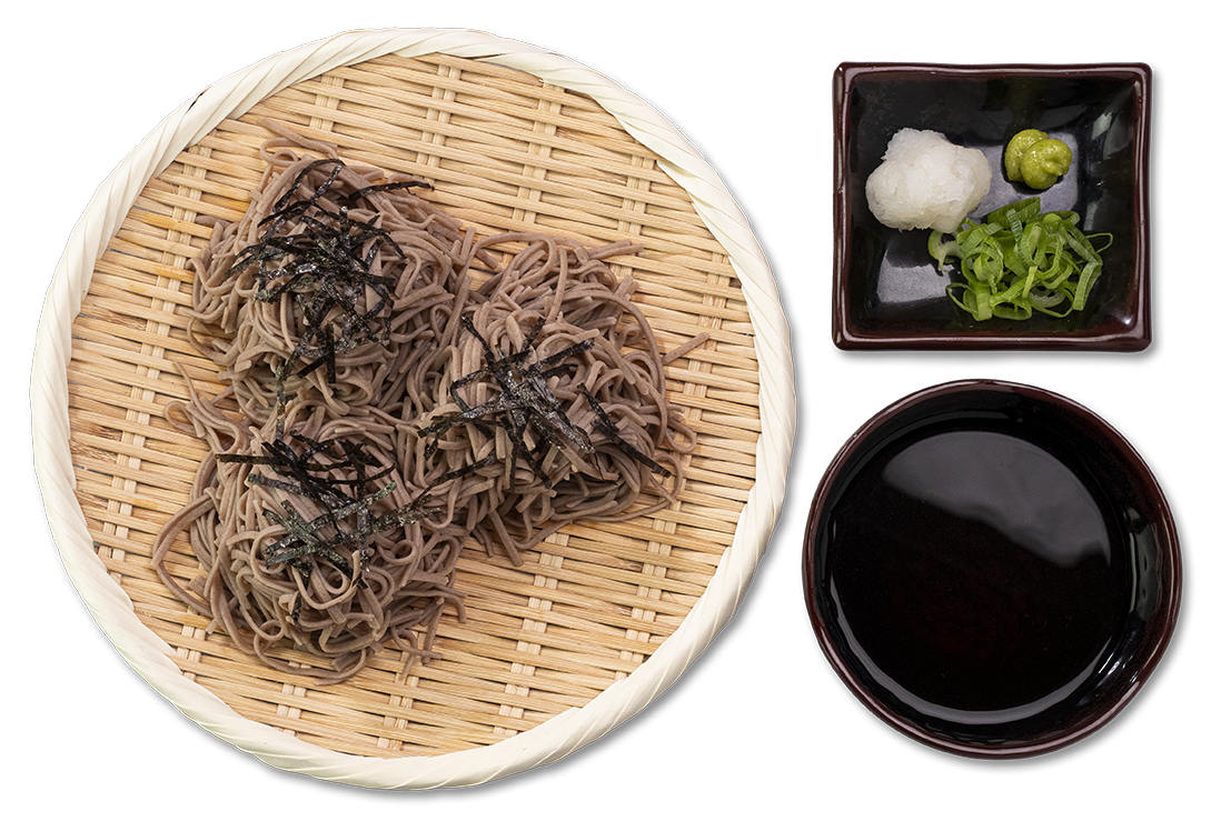 Zaru soba with dipping sauce and condiments